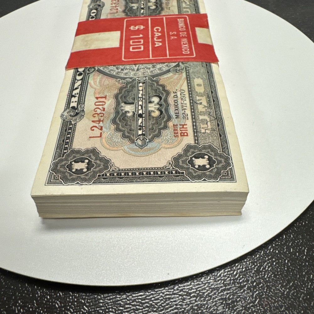 1970 Mexico 1peso 108 Uncirculated Sequence Bank Notes Consecutive Serial.