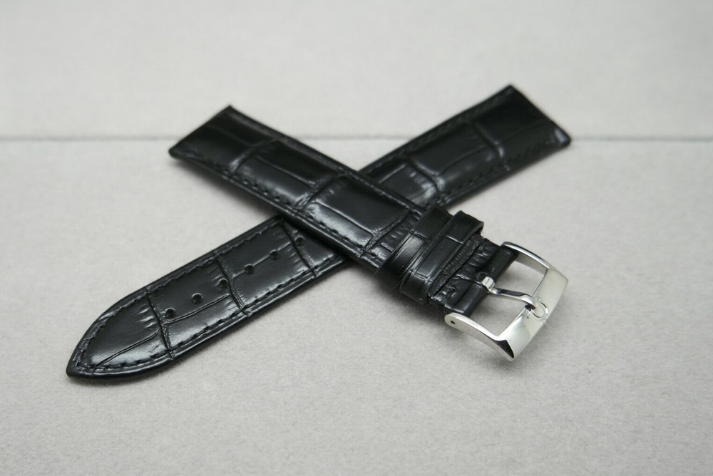 OEM Authentic OMEGA 20mm Black Leather Watch Strap with Silver Buckle