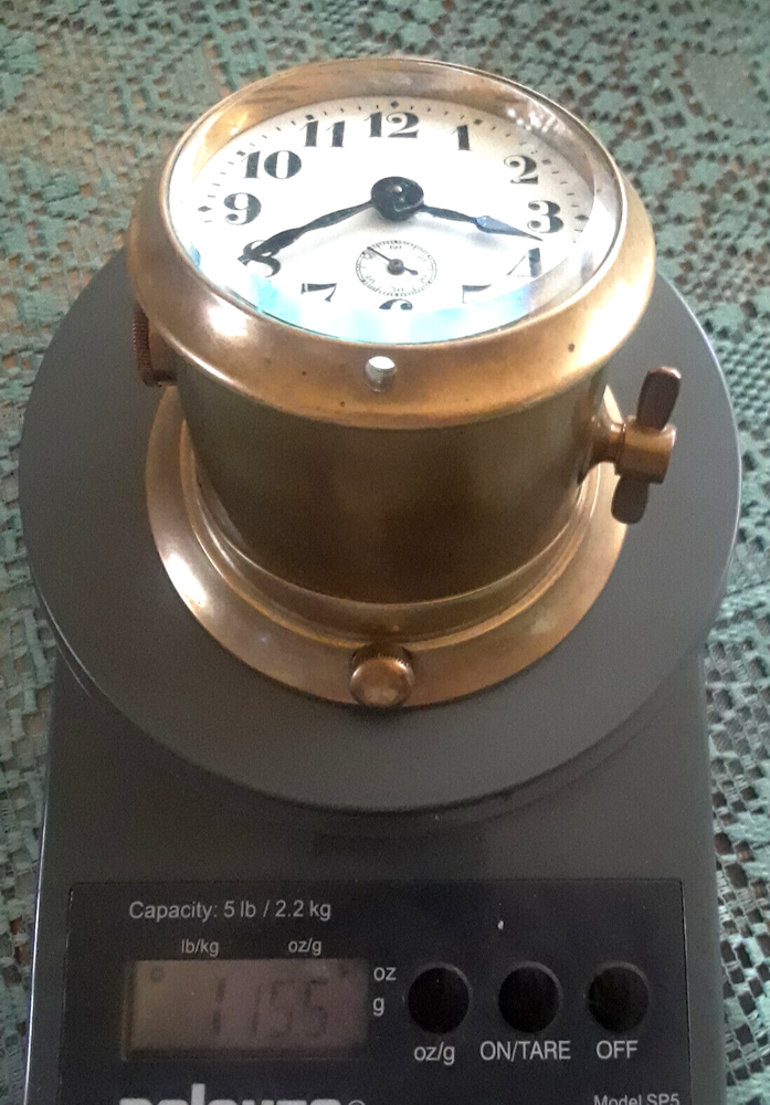 VTG ANTQ Solid Brass Maritime Ship Bulkhead Mech Wind Deck Clock◇XLT◇U.S., WWII?