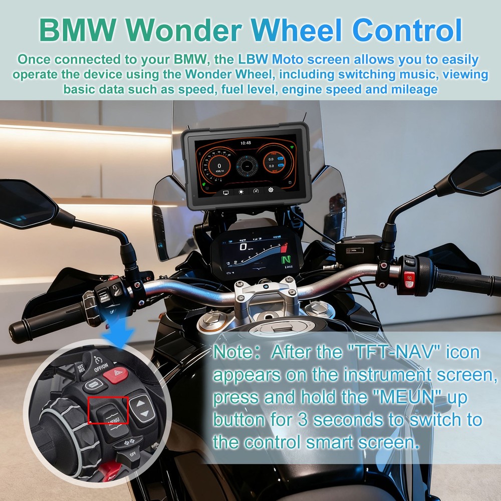 for BMW Motorcycle CarPlay & Android Auto Dual Bluetooth, 7" Waterproof Screen