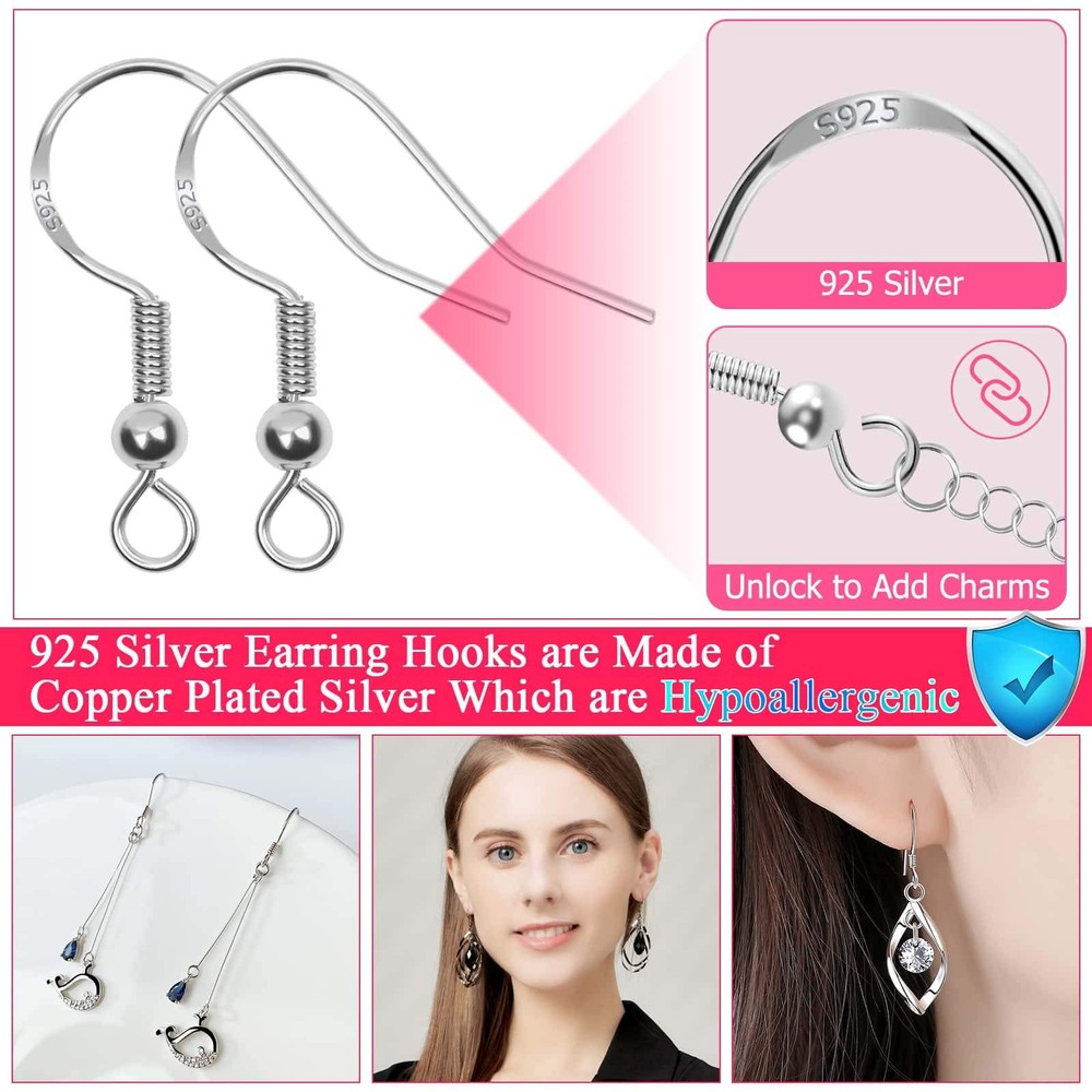 Cludoo Earring Making Kit - 2393 Pcs Hypoallergenic Small, Silver