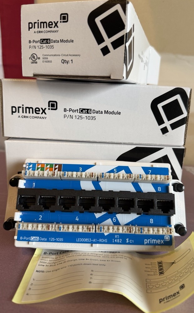 Primex 8-Port Cat6 Data Module 125-1035 Network Patch Panel 1pc