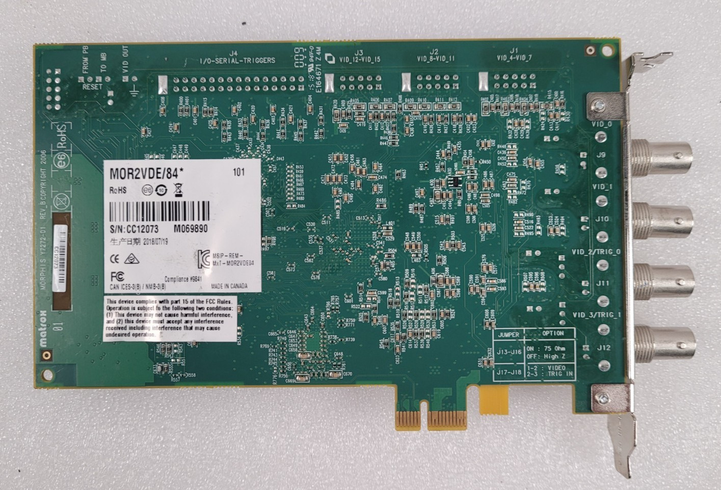 Matrox Y7272-01 REV_A MOR2VDE/84* industrial capture card