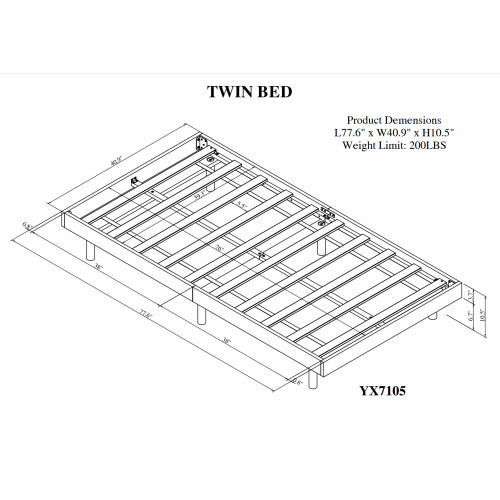 Modern Design Twin Size Floating Platform Bed Frame for Walnut Color