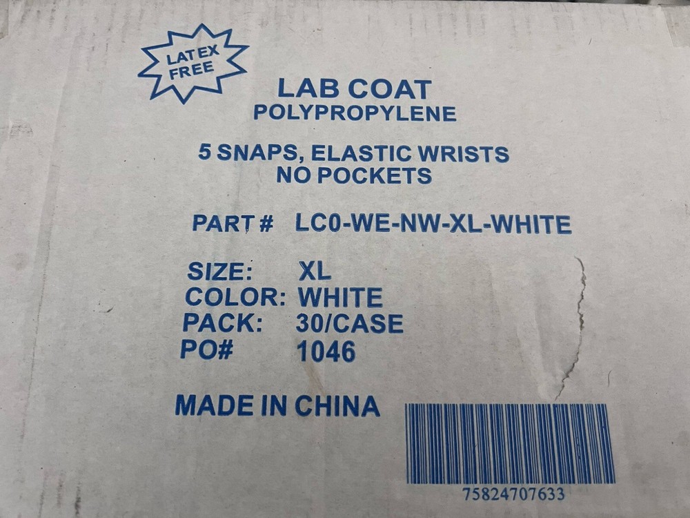 30X  KEYSTONE PP White Protective Lab Coat Jacket - Size XLarge LC0-WE-NW-XL