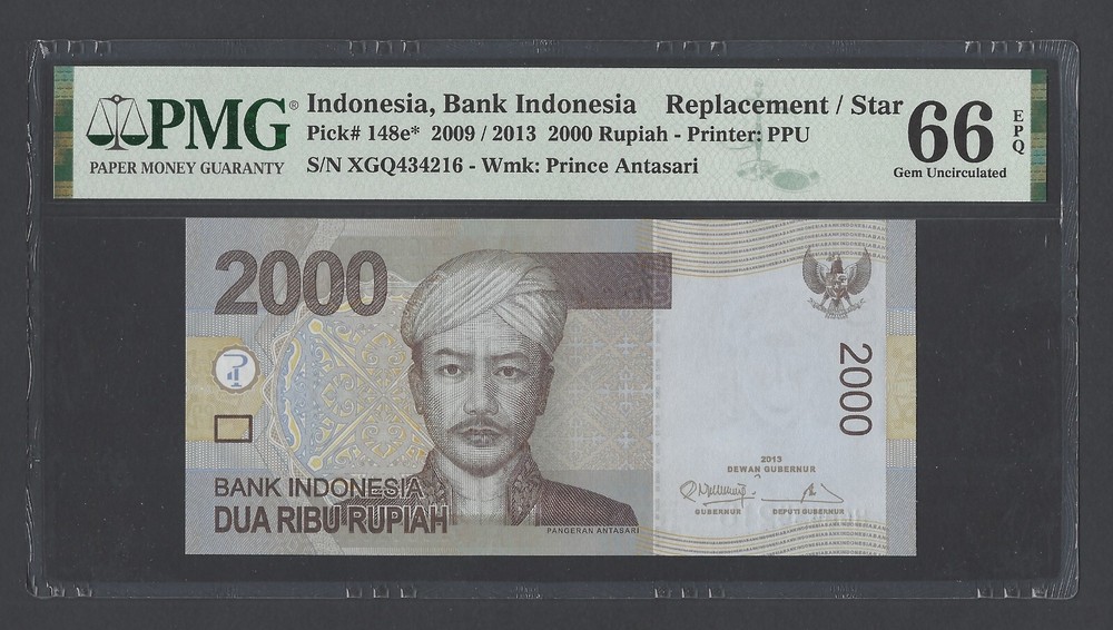Indonesia 2000 Rupiah 2009 / 2013 P148e* "Replacement" Uncirculated Grade 66