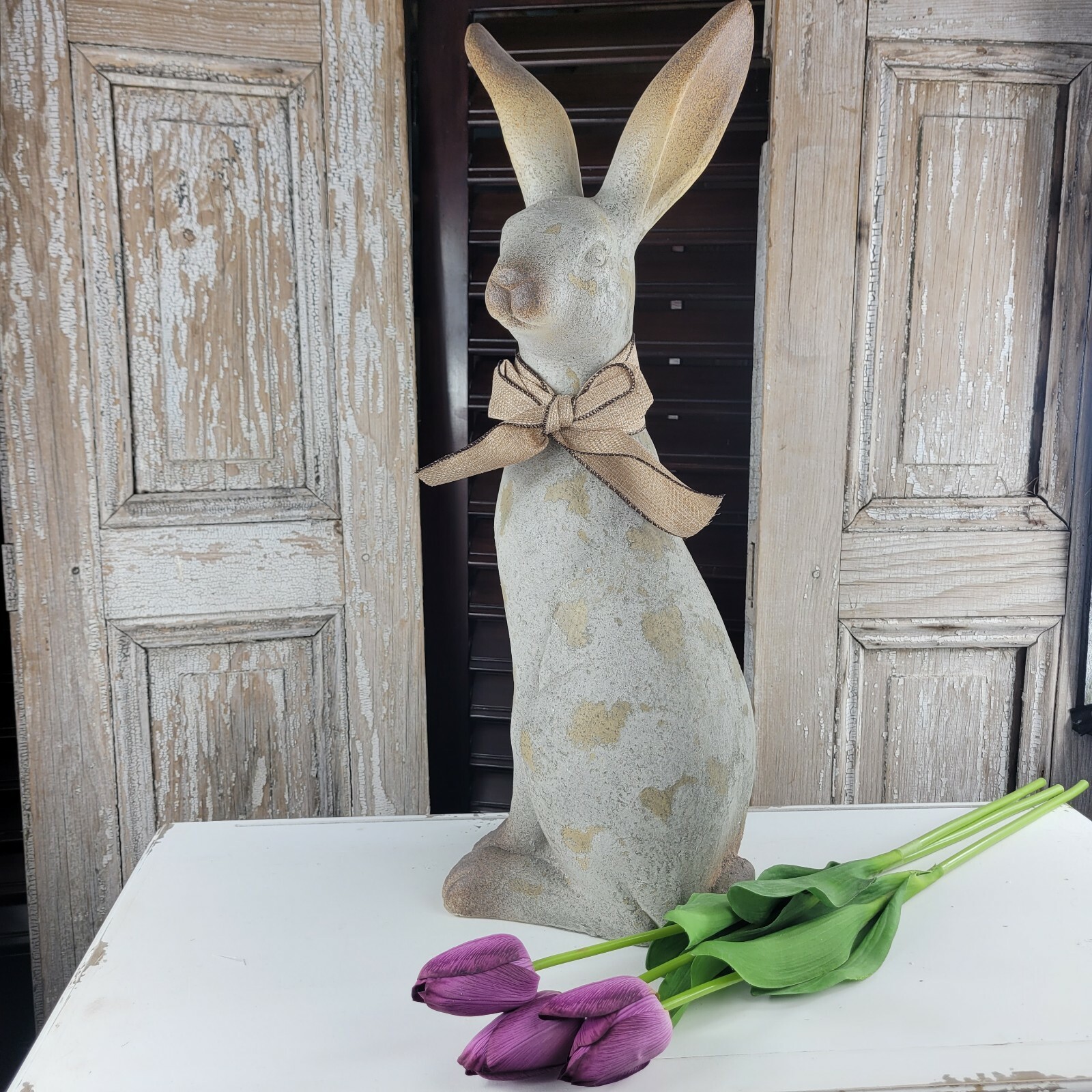 Rustic Resin Tall Garden Bunny Rabbit Figurine Statue 24"
