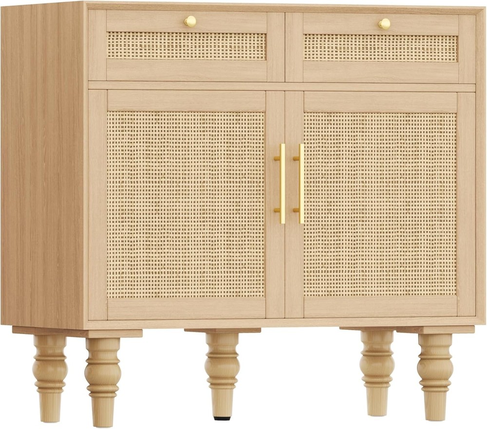 35.4" Rattan Buffet Sideboard Cabinet W/ Storage Boho Buffet Table W/ Adjustable