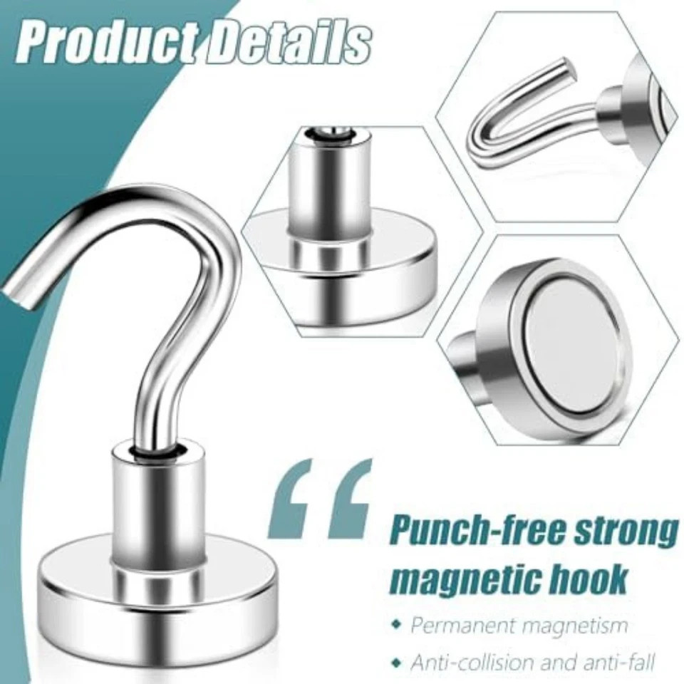 32 Pack Magnetic Hooks Heavy Duty, 25 lbs Strong Magnet Hooks - Multipurpose