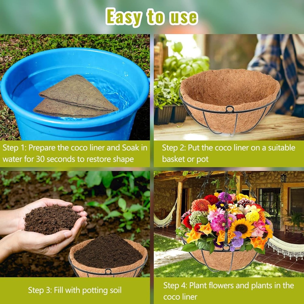 6 Pack 14 Inch Hanging Basket Coco Liners Replacement, 100% Natural Round