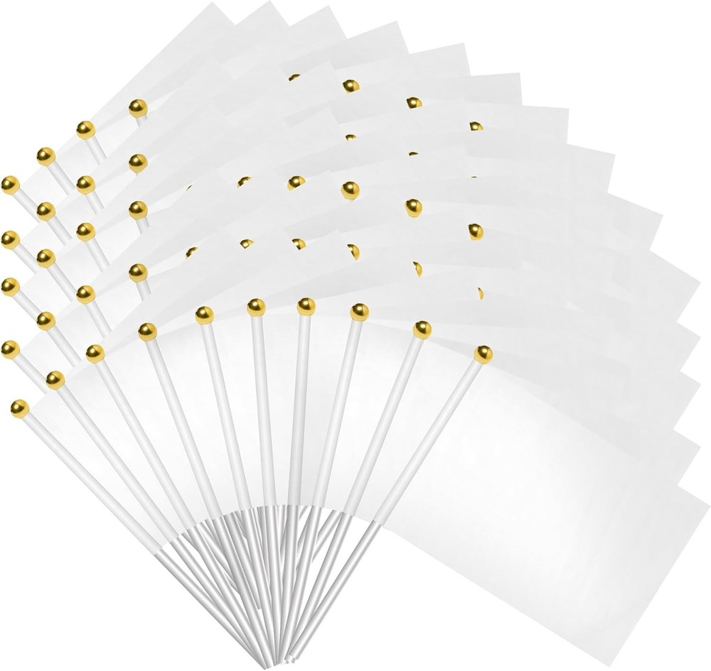 30 Packs White Small Flags on Sticks Hand Waving Flag Hand Held Mini Solid Flag