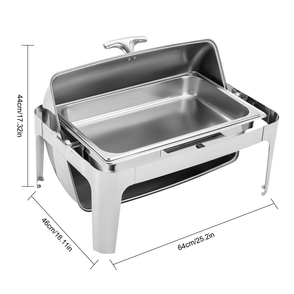 9.5QT Stainless Steel Rectangular Roll Top Chafing Dish Buffet Set Pan Chafer US