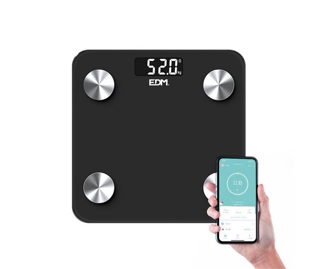 EDM Digital Bluetooth Body Mass Scale Black Android iOS App Connectivity