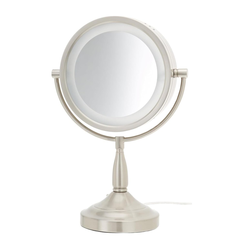 JERDON LED Lighted Tabletop Vanity Makeup Mirror – 8.5” Diameter with 7X-1X...