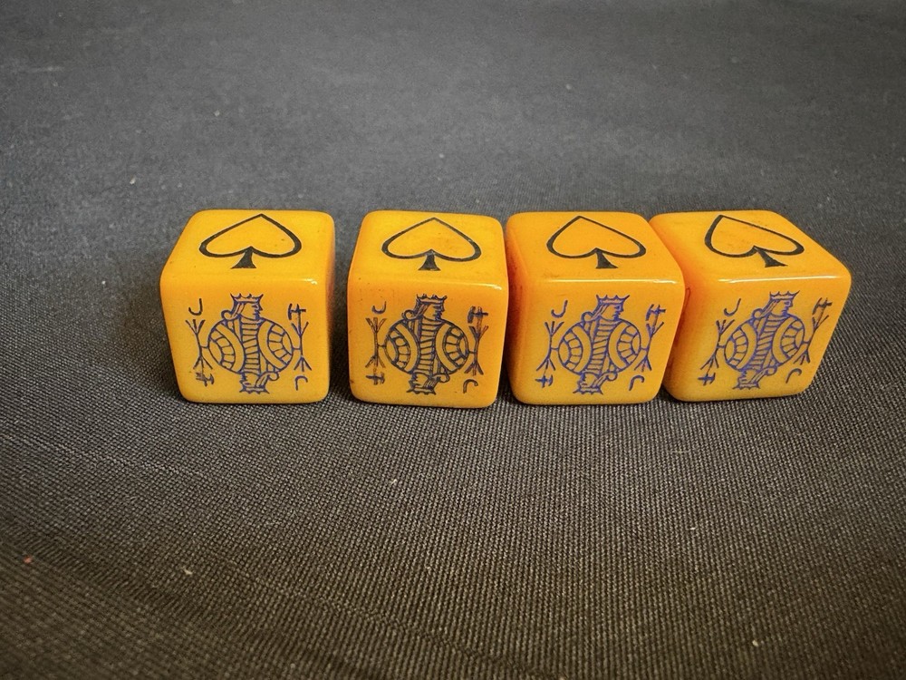 Vintage Butterscotch Bakelite Poker Dice 4 Cube Lot