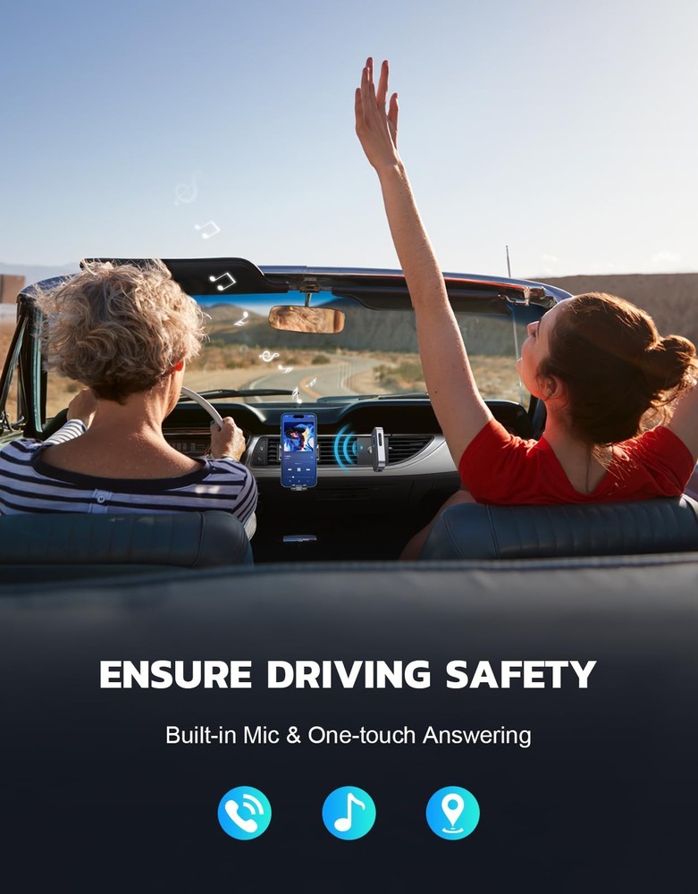 COMSOON Bluetooth Receiver for Car, Noise Cancelling Small, Black+Silver