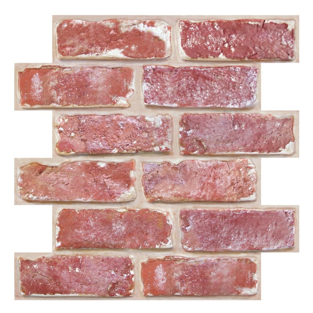 COMSTICKC 3D Red Brick Peel & Stick Wall Panel, 10-Pcs 11.8"x11.8" Tile