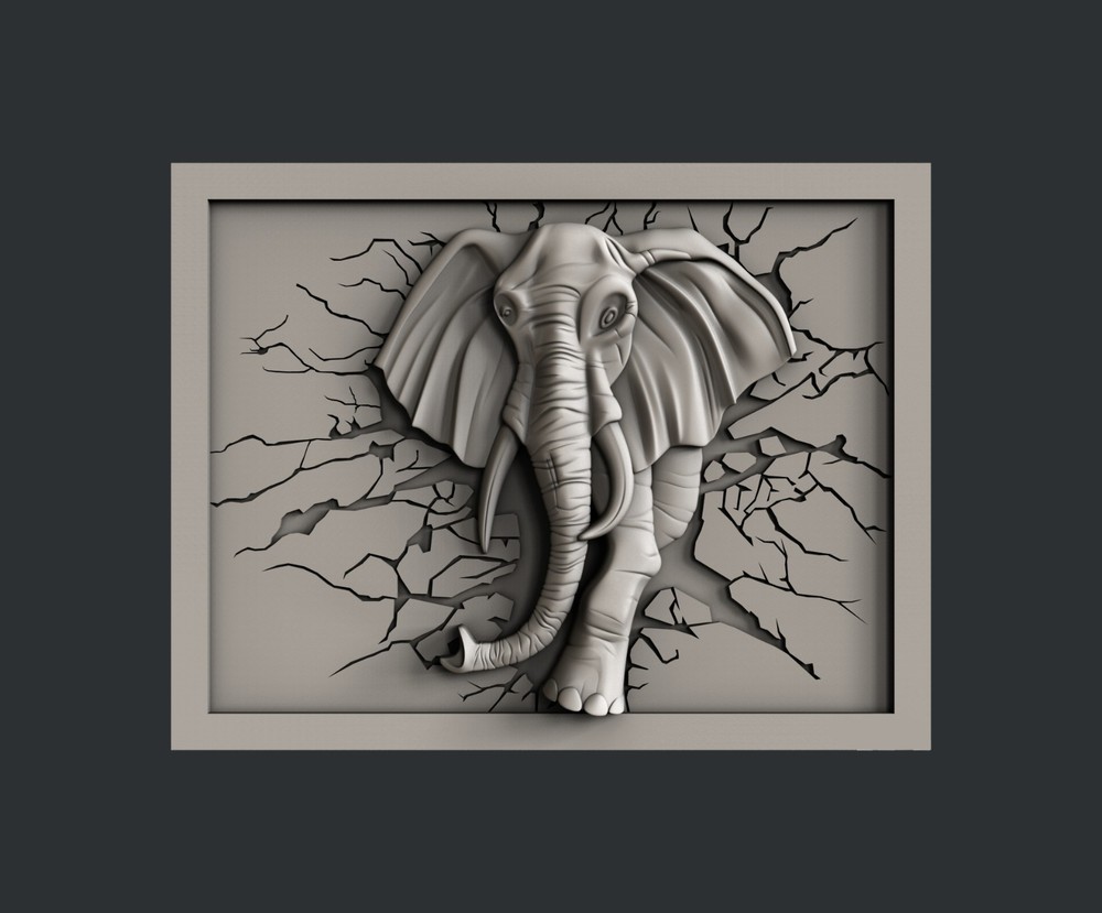 3d STL models for CNC, Artcam, Aspire, relief elephant