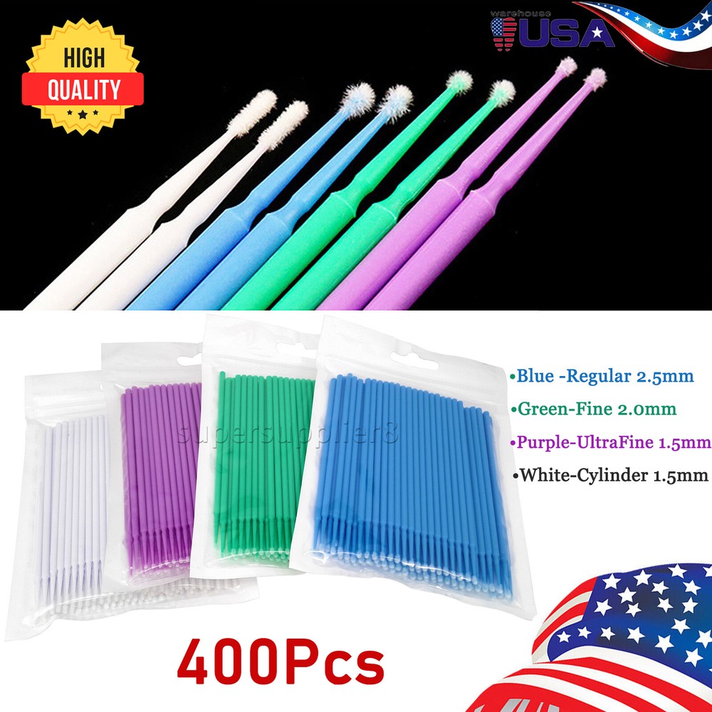 400 Pcs Dental Microbrush Micro Brush Applicator Tips Regular/Fine/Cylinder USA