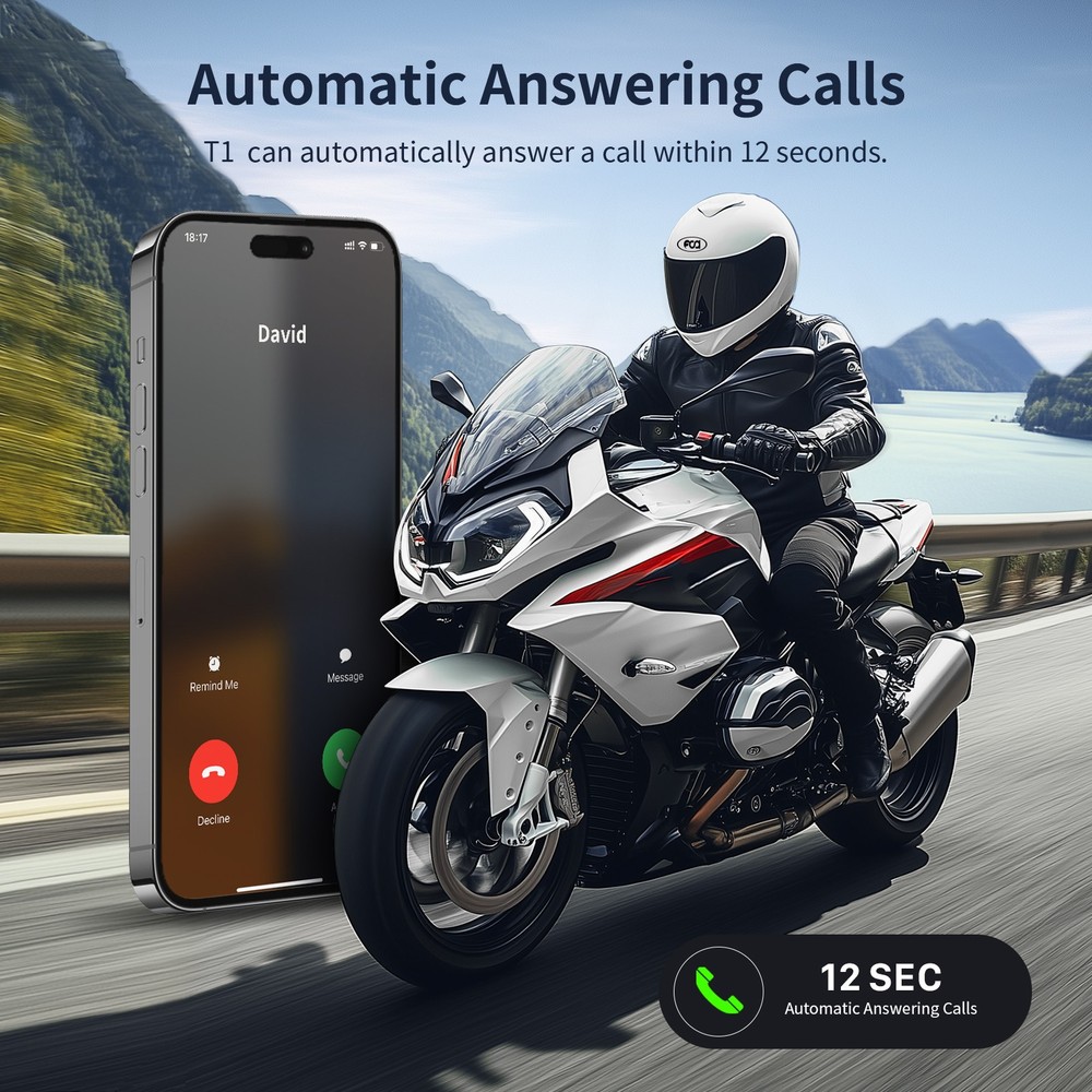 2X 1000M T1 Bluetooth Intercom Motorcycle Headset Helmet Intercom 2 Rider FM