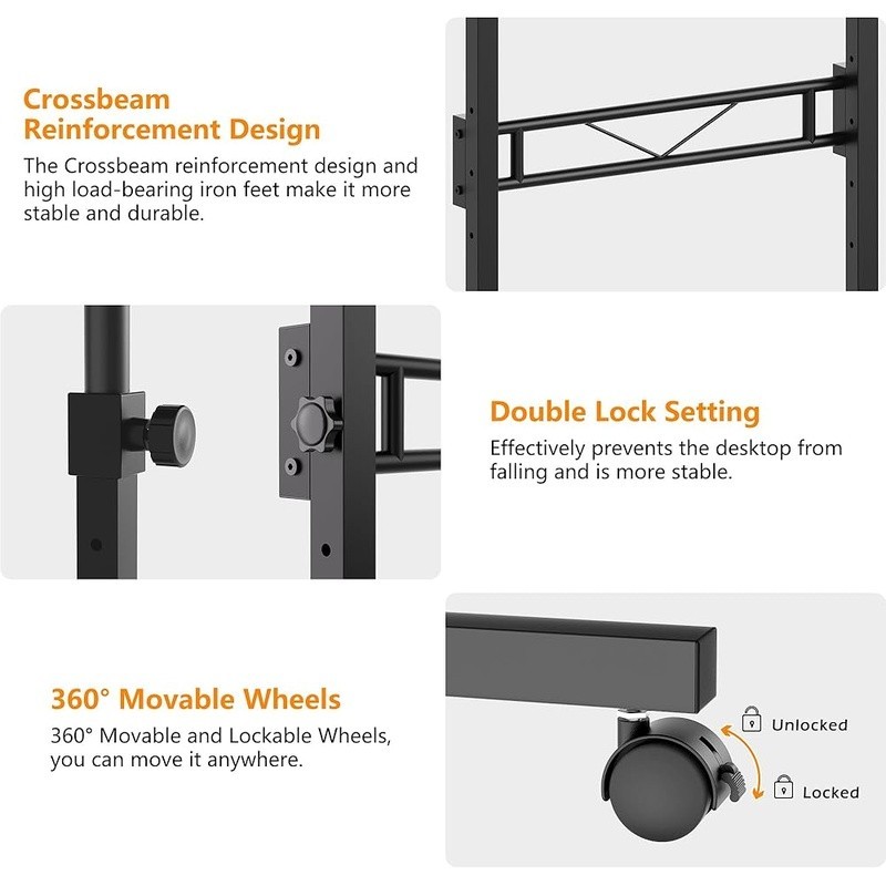 Adjustable Standing Desk Lockable Rolling Compact Desk W/ Carbon Fiber Surface