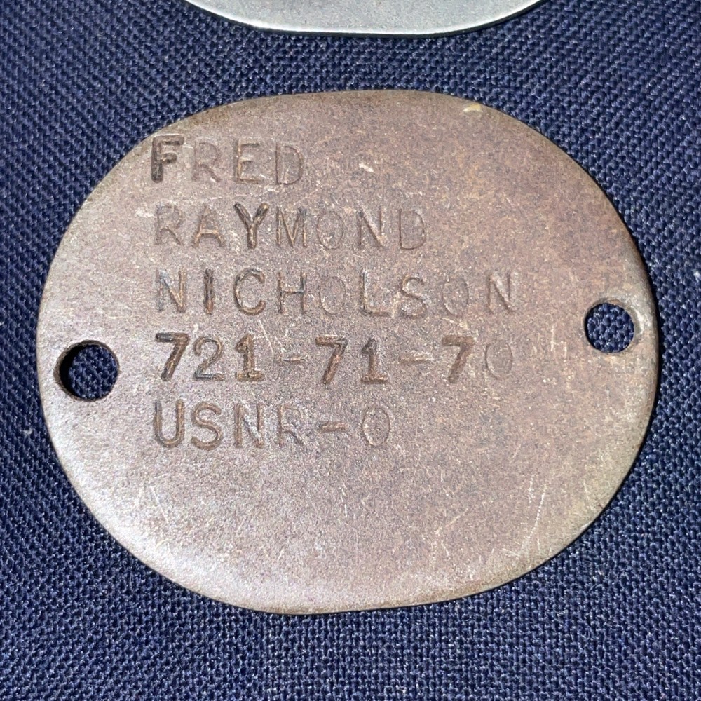 2-WW2 US Navy R Dog Tag Fred Raymond 1942