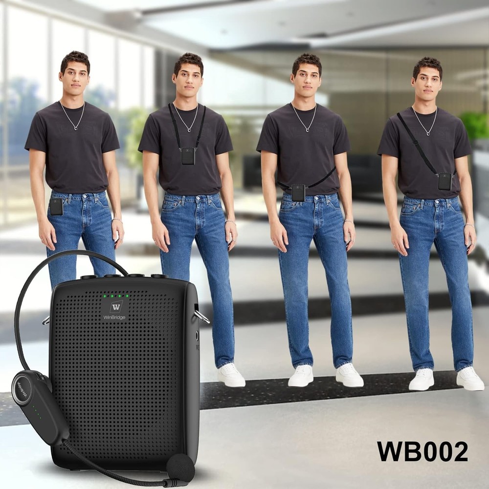 WinBridge Wireless Voice Amplifier for Teachers with Bluetooth Headset Black