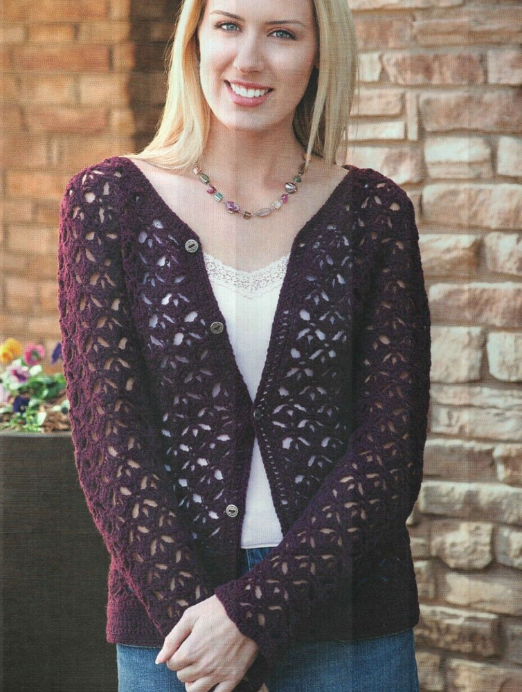 CABERNET CARDIGAN SWEATER 5 SIZES WOMEN'S CROCHET PATTERN INSTRUCTIONS