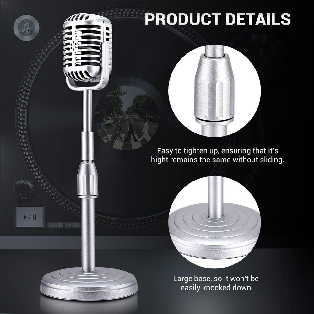 Imitation Metallic Vintage Microphone Decor with Adjustable Stand - Silver Style