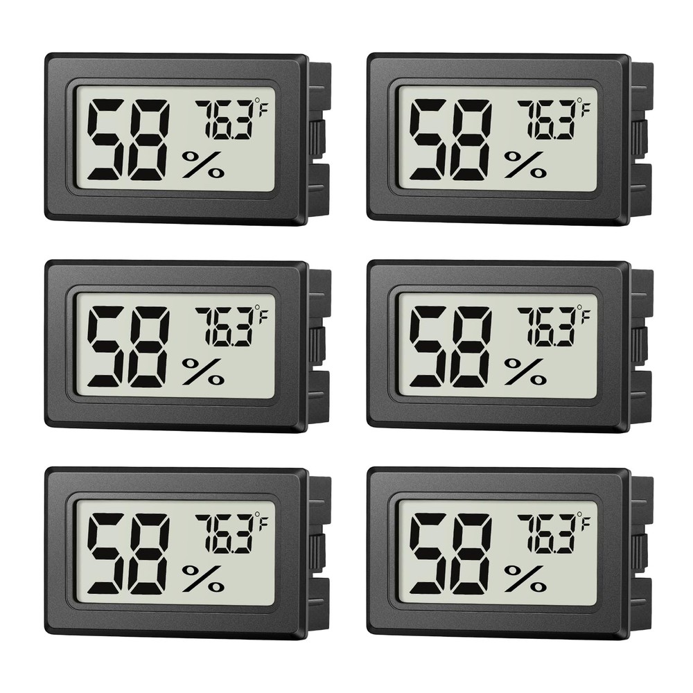 6 Pack Mini Hygrometer Indoor Humidity Meter, Small Digital Thermometer Black
