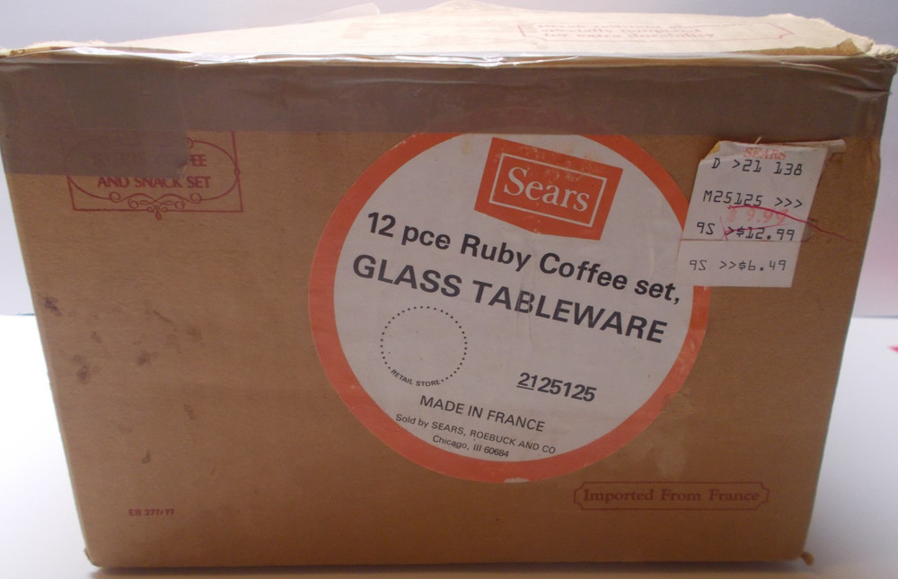 Vintage Arcoroc Red Ruby 12 Piece Coffee Set Glass Tableware Original Box