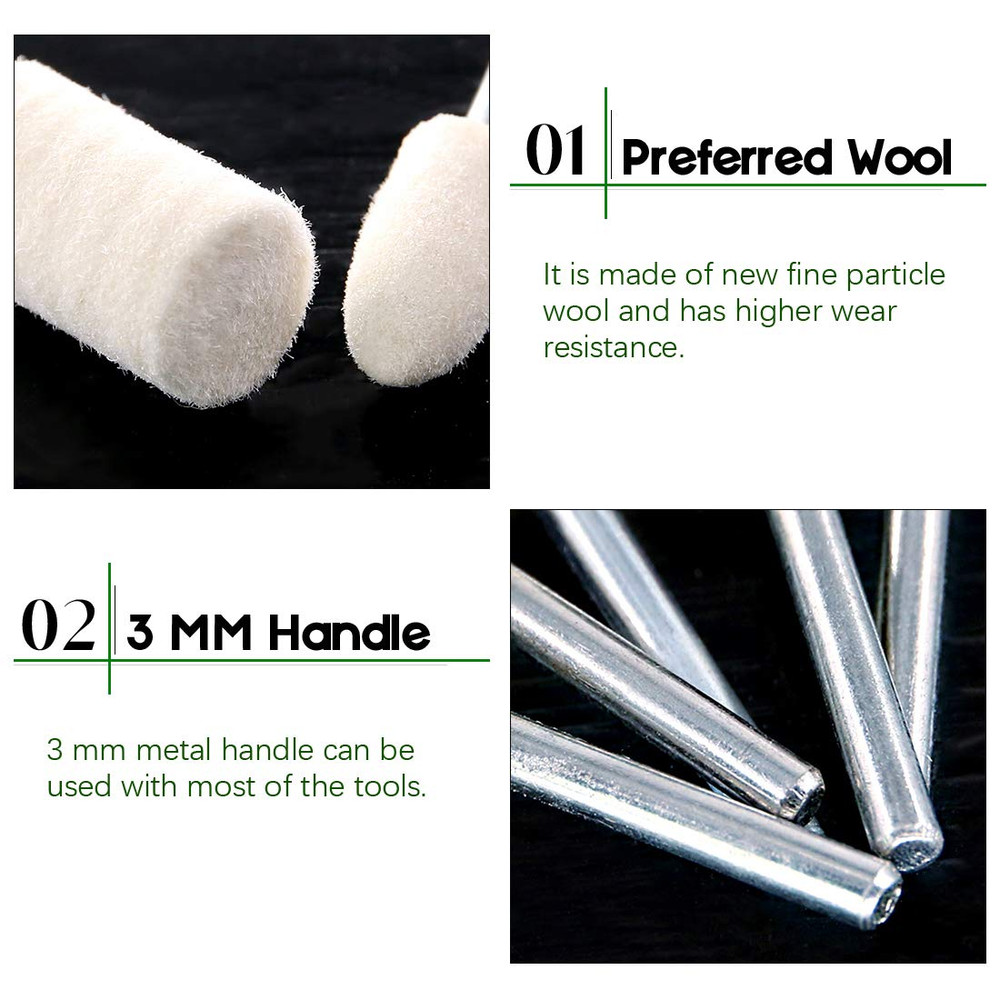 100Pcs Multifunctional Wool Felt Polishing Bits Mandrel Mounted Grinding Buffing