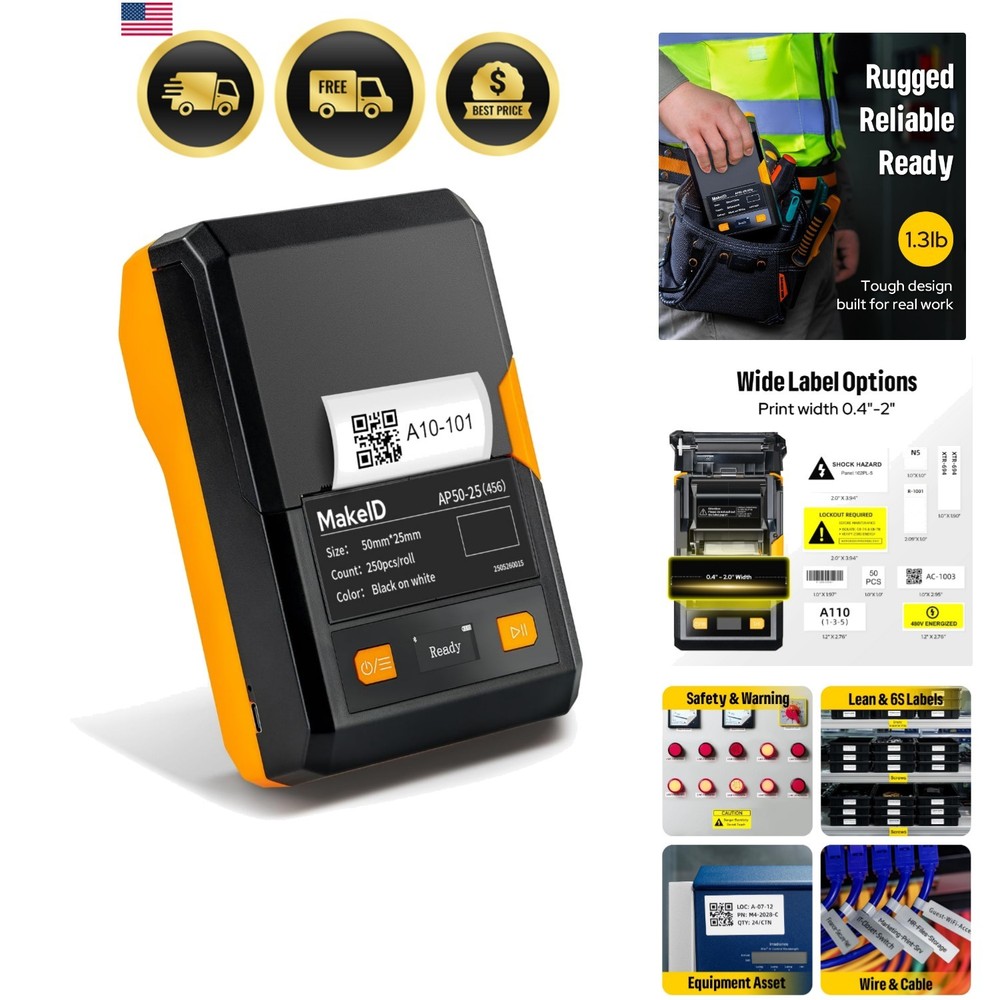Label Maker Portable Bluetooth 2 Inch Printer for Job Sites Waterproof Durable