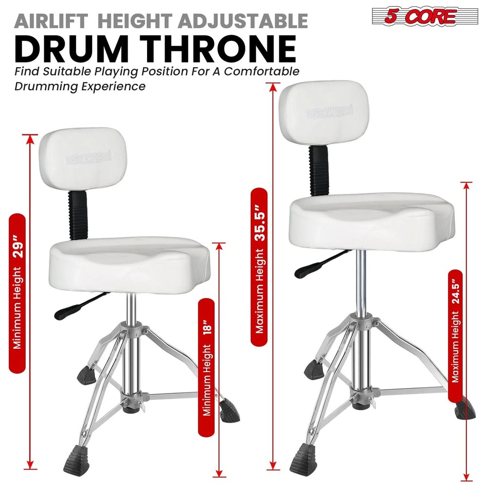5 Core Drum Throne w Backrest 4" Padded Stool Adjustable 24.5" 441Lb Capacity