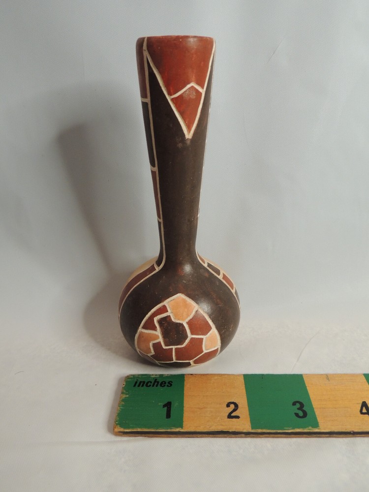 Folk Art Hand Painted Vase Ceramic Pottery 6” SIGNED