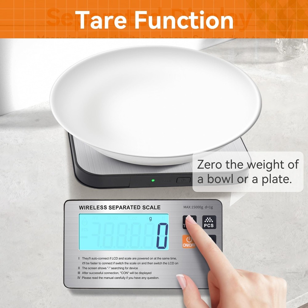 Wireless Separated Food Scale, 33 lb Digital Kitchen Split Scales Weight Gram...
