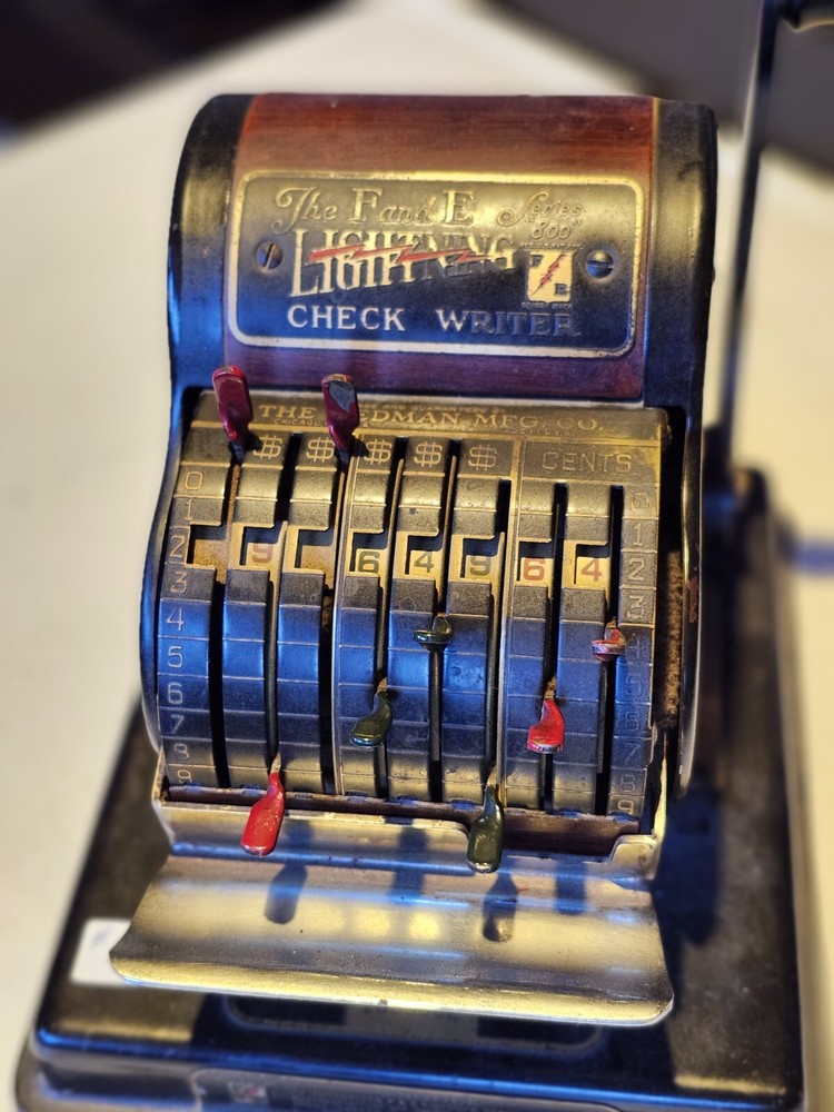 Vintage F & E Lightning Series 800 Check Writer Hedman Manufacturing
