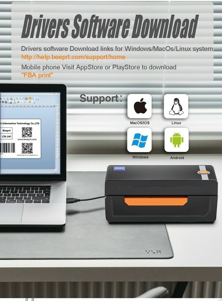 BEEPRT 4x6 High Speed Thermal Shipping Label Barcode Printer USB and Bluetooth