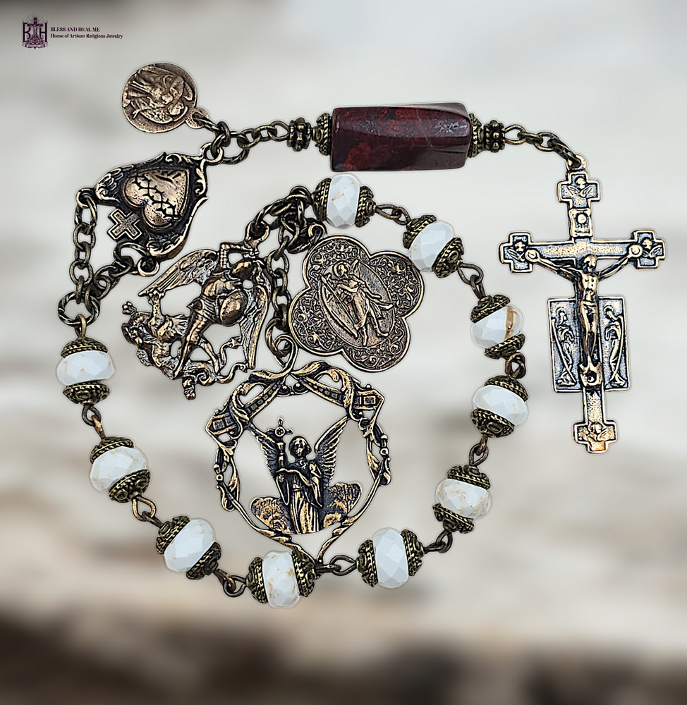 Archangels Michael, Raphael Heirloom Celestial Chaplet - Bronze |White Turquoise