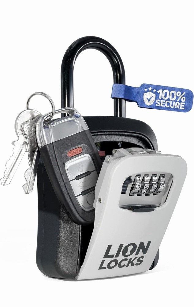 Lion Locks Key Box with Shackle for House Keys And Code