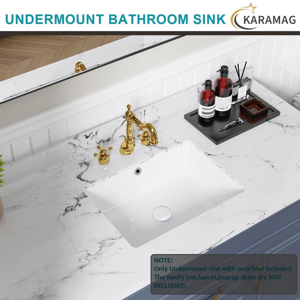 18" Undermount Bathroom Sink Small Rectangle White Ceramic Under Counter Basin