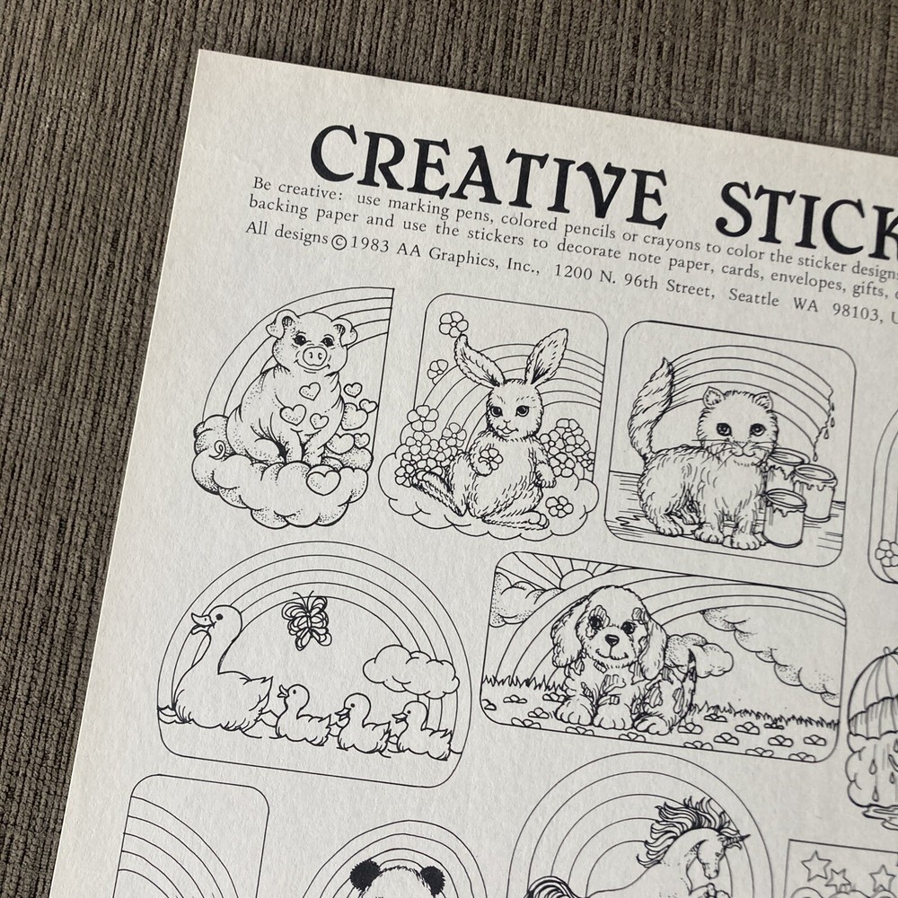 Vintage 1983 AA Graphics Creative Stickers Sheets- “Magic Horses” - Rainbow Anim