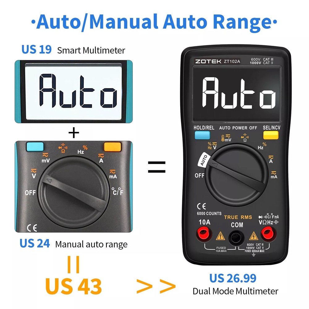 TRMS Digital Multimeter 6000 Counting with Automatic Range