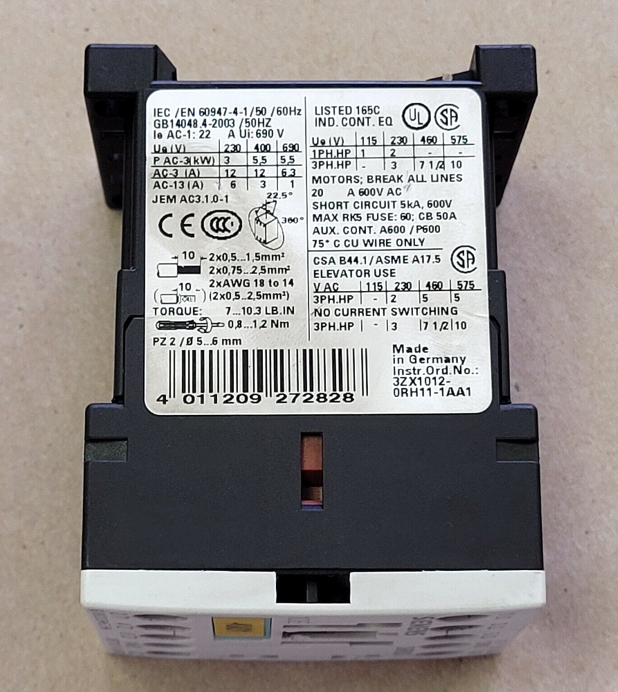 SIEMENS SIRIUS CONTACTOR 3RT1017-1AF01