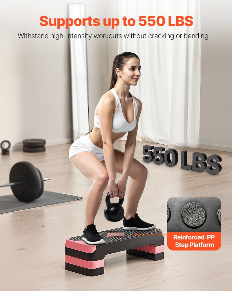 Aerobic Exercise Step Platform 28-Inch Workout Aerobic Stepper Height Adjustable