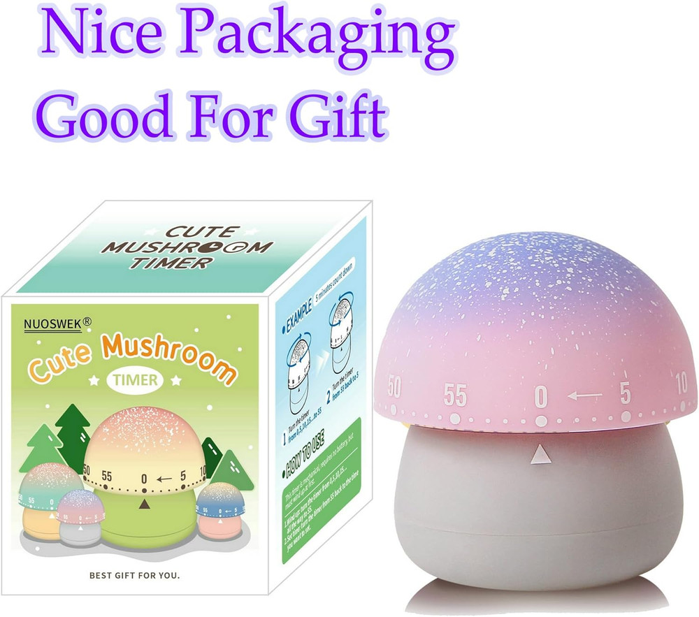 Mechanical Kitchen Timer, Cute Mushroom Timer for Kids, Wind Up 60 Minute Manual