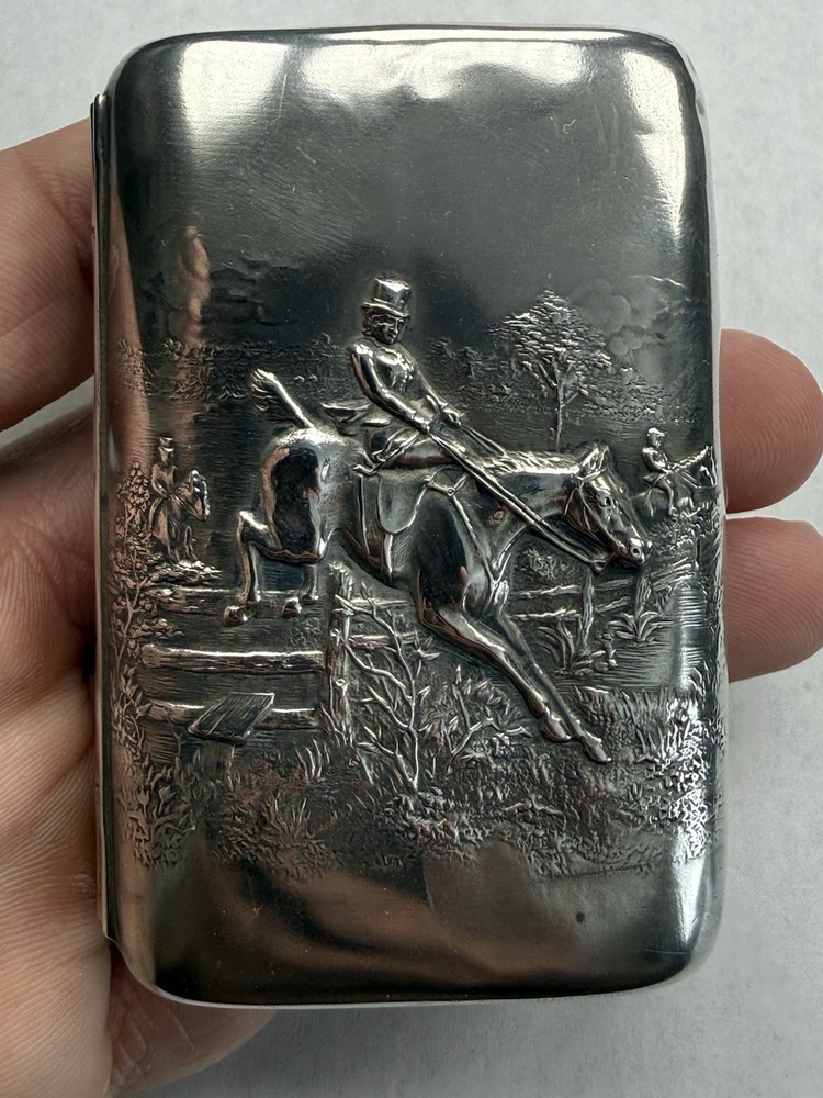 Antique Art Deco Sterling Silver Match/Cigarette Case Man On Horse - 48.9g