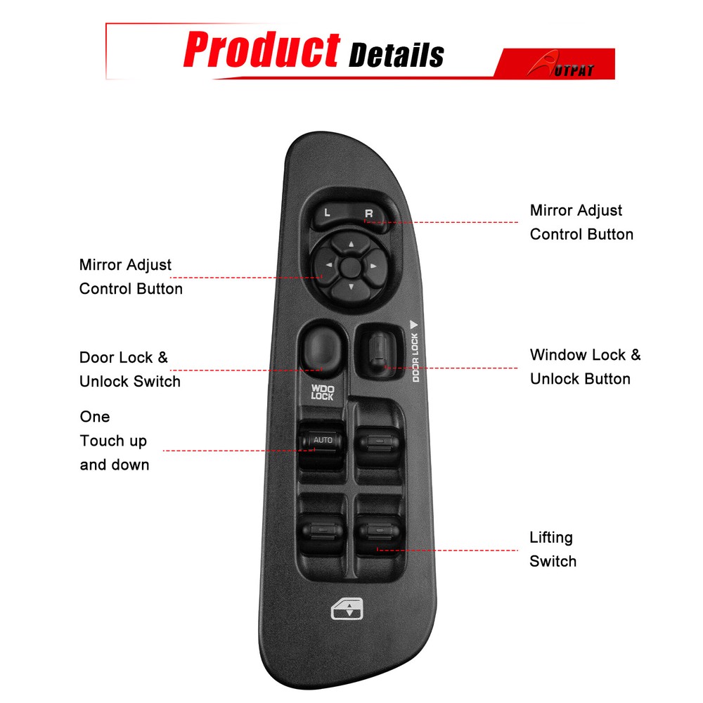 Front Driver Power Window Switch with Bezel for 02-08 Dodge Ram 1500 2500 3500