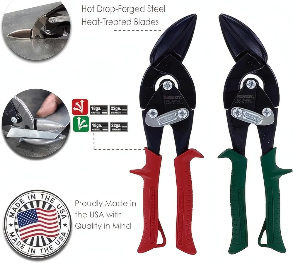 Ambidextrous Offset Aviation Snips - Rust-Resistant Cutting Shears