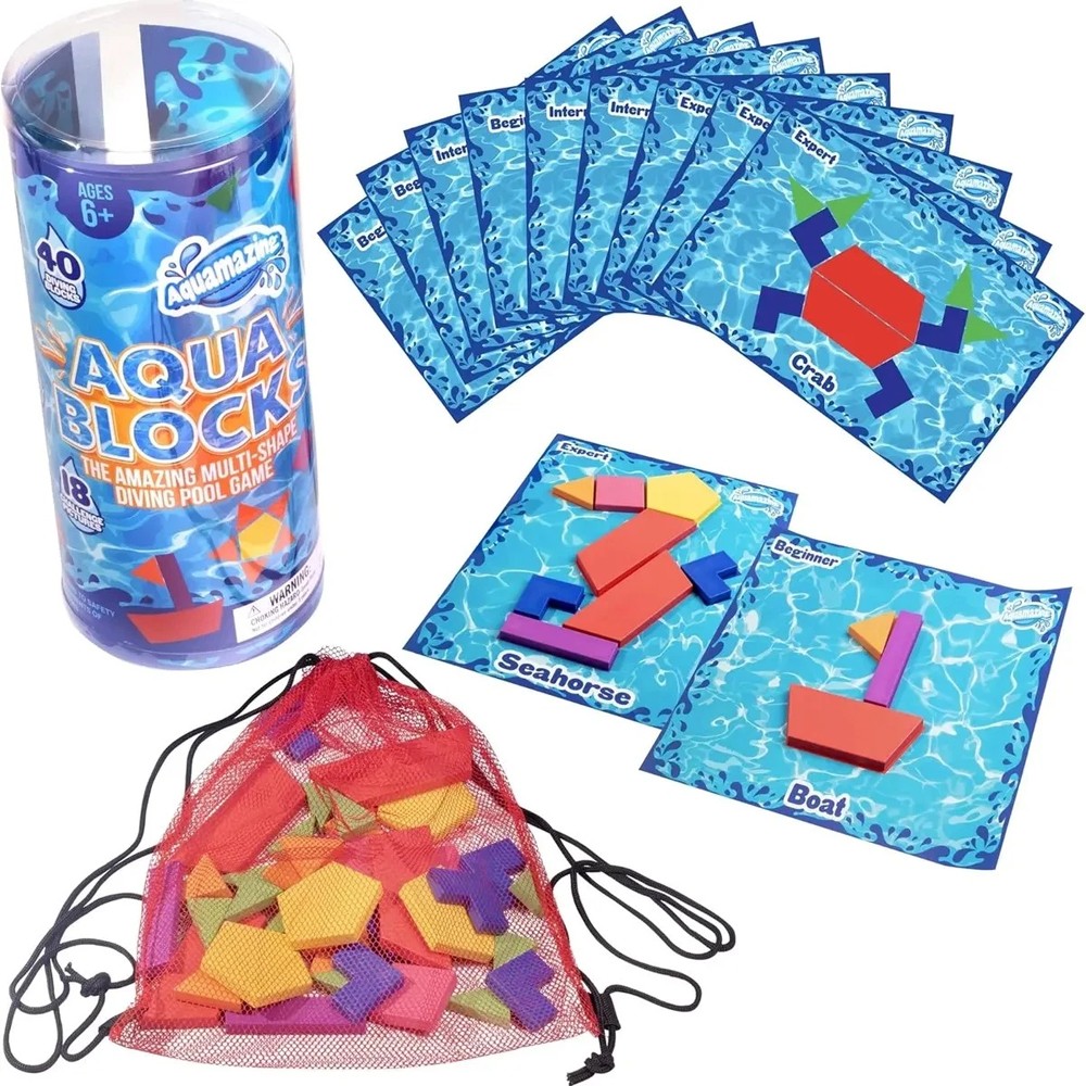 Pool Diving Game- Set Includes 40 Multi-Shape Sinking Toys, 18 Challenge Cards